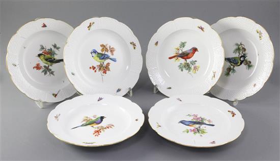 A set of six late Meissen cabinet plates, 18.5cm